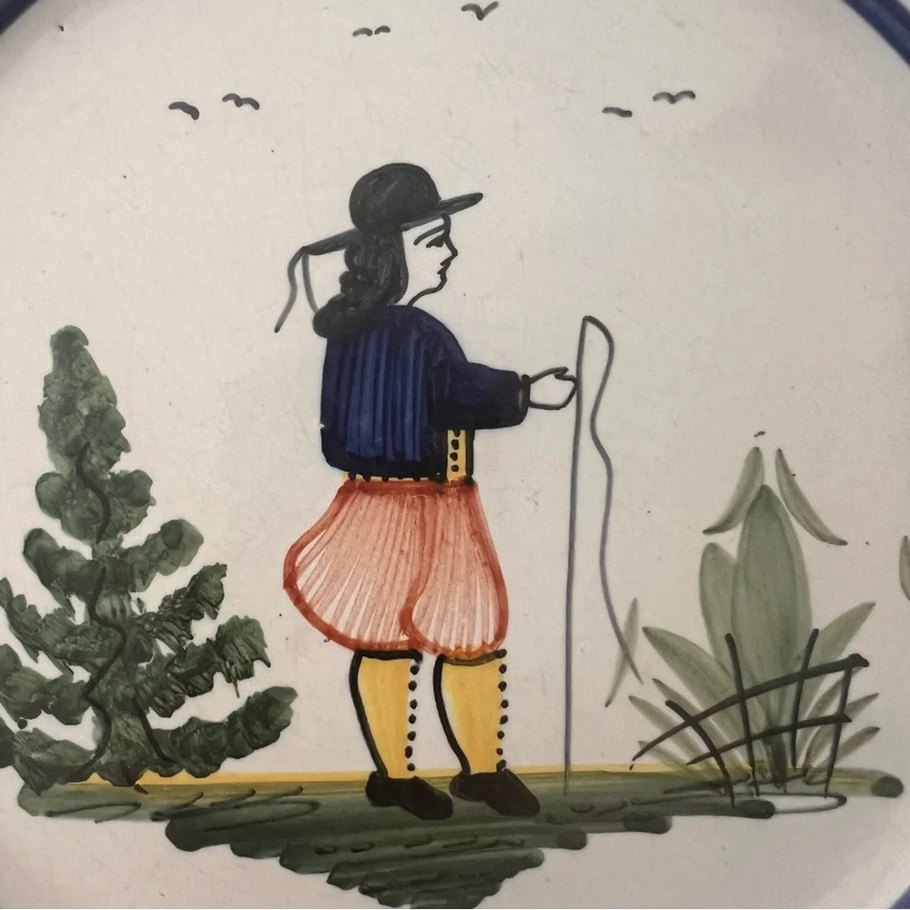 Vintage 1918-1942s HB Quimper France Mistral Blue Dinner‎ Plate Octagonal 10.75”